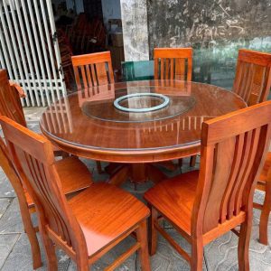 BÀN ĂN 6 GHẾ GỖ XOAN ĐÀO VỚI MÂM TRÒN XOAY