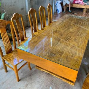 Bàn Ăn và 10 Ghế Gỗ Cẩm Vàng Nam Phi 95x2m4 dày 20CM